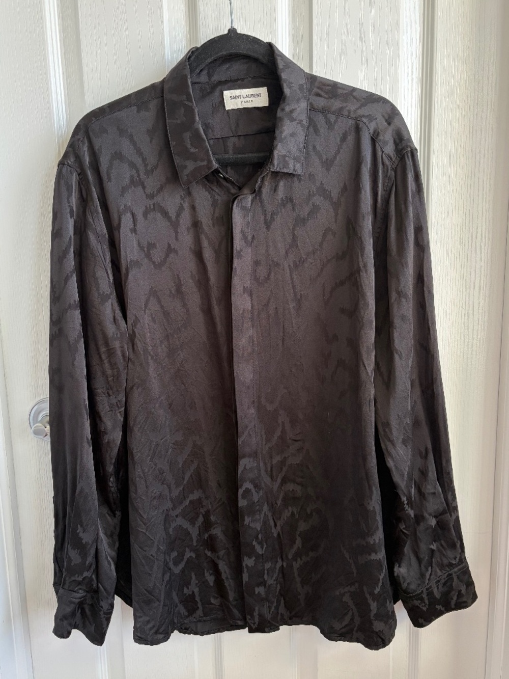 Saint Laurent Black Jacquard Silk Shirt Men's Size 16/43